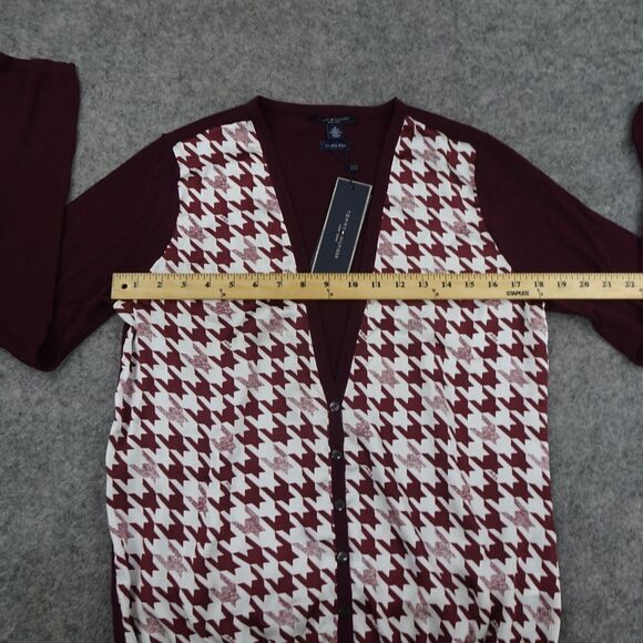 Tommy Hilfiger Sweater Womens Medium Cardigan Houndstooth Luxury Wool B - Picture 4 of 14